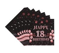 TOPWAYS Serviette Papier Deco Anniversaire 18 Ans, 40 Pièces Noir Or Rose pour Table, Fêtes Decoration Elle Fille Femmes