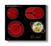 Topwish Plaque de cuisson autonome de 60 cm, vitrocéramique, 4 zones, 4 plaques, en céramique, double zone, ovale, avec sécurité enfant, indicateur de chaleur résiduelle, minuterie, câblé