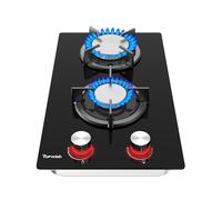 Topwish Plaque de Cuisson Gaz 2 feux, Plaque Gaz encastrable 30cm, plaque gaz 2 feux avec rouge bouton lumineux, Table de Cuisson 4750W, NG/LPG décapotable, Protection d'extinction