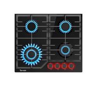 TOPWISH plaque de cuisson gaz, plaque de gaz à 4 feux, table de cuisson encastrable 60cm avec rouge bouton rotatif éclairé, NG/LPG décapotable, protection d'extinction, allumage automatique, 8000W