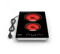 Topwish Plaque Vitrocéramique 2 Feux Encastrable, Plaque Electrique 2 Feux | Plaque de Cuisson Vitrocéramique 3000W Plaque de Cuisson Electrique 30cm, 9 Niveaux Sécurité Enfant Compatible Tous Poêlons
