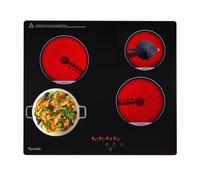 Topwish plaque vitrocéramique 4 feux, plaque de cuisson vitrocéramique 4 feux, plaque de cuisson electrique, tables de cuisson 60cm avec verrou de sécurité, Voyant de surface chaude, minuterie, 6000W