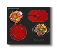 Topwish Plaque vitrocéramique 4 feux, plaque de cuisson vitrocéramique encastrable, plaque de cuisson electrique, tables de cuisson 60cm avec double zone extensible, verrou de sécurité, 6600W