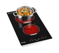 Topwish plaque vitrocéramique, plaque 2 feux vitrocéramique, plaque electrique 2 feux, avec verrou de sécurité, voyant de surface chaude, protection d'extinction, minuterie, 3000W, 30cm
