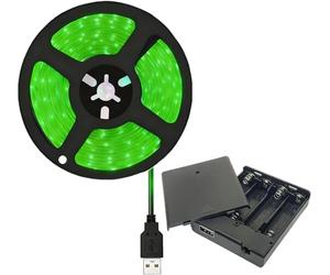 TOPXCDZ SMD2835 Ruban LED, 4 piles AA, 1 m, 2 m, 3 m, 5 m, éclairage flexible, ruban, UV rouge, vert, bleu, blanc/blanc chaud, rayures, rétro-éclairage (vert, 1 m)