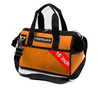 TOPXUAN Sac à outils étanche robuste de 40,6 cm avec large ouverture et bandoulière pour outils électriques et petits outils à main, tissu Oxford orange (18 poches)