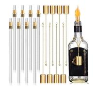 Topyond Flambeau,Kit De Torche pour Bouteille De Vin, Lot De 8 Mèches De Torche Longue Durée,Supports Et Bouchons en Laiton Inclus, Transforme Les Bouteilles De Vin en Torches De Jardin, De Terrasse