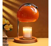 Topyond Lampe à Cire Aromatique Rétro, Plateau De Rangement en Bois, Chauffe-Bougie en Verre, Lampe De Bureau, Chambre à Coucher, Lampe De Table D'ambiance, Décoration de la Maison(Rouge-Orange)