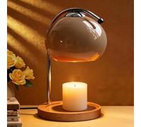 Topyond Lampe à Cire Aromatique Rétro, Plateau De Rangement en Bois, Chauffe-Bougie en Verre, Lampe De Bureau, Chambre à Coucher, Lampe De Table D'ambiance, Décoration de la Maison(Gris Fumée)
