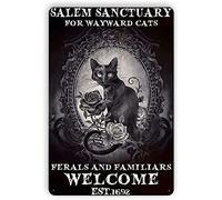TOPYUN Salem Sanctuary for Wayward Panneau en étain Motif chat noir - Affiche de sorcière de Salem 20,3 x 30,5 cm A34