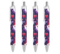 TopZeDeals Lot de 4 stylos à bille rétractables à encre bleue avec motifs de nains de nains et cœurs pour le bureau et la maison