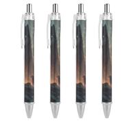 TopZeDeals Lot de 4 stylos à bille rétractables à encre noire Wolf King at The Sunset - Pour le travail - Pointe moyenne