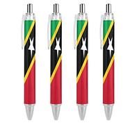 TopZeDeals Lot de 4 stylos à bille rétractables avec drapeau de Saint-Kitts-et-Nevis, pointe grasse de 0,5 mm, encre noire, instrument d'écriture de qualité supérieure