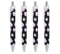 TopZeDeals Lot de 4 stylos à bille rétractables en forme de chat mignon et transgenre avec cœurs noirs 0,5 mm pour écrire des notes