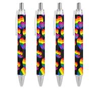 TopZeDeals Lot de 4 stylos à bille rétractables LGBT Bisexuels Double Cœurs d'amour Noir 0,5 mm Écriture lisse Prise de notes Accessoires pour bureau