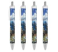 TopZeDeals Lot de 4 stylos à bille rétractables motif tracteur de ferme et fleur Bleu