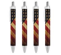 TopZeDeals Lot de 4 stylos à bille rétractables vintage avec motif drapeau des États-Unis - Pointe grasse de 0,5 mm - Encre noire - Instrument d'écriture de qualité supérieure