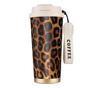TopZeDeals Tasse à café en acier inoxydable 316 avec cordon, gobelet isotherme à double paroi anti-fuite, tasse de voyage portable pour café chaud/glacé, thé et bière, motif léopard guépard, blanc