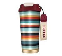 TopZeDeals Tasse à café en acier inoxydable 316 avec lanière - Gobelet isotherme sous vide - Anti-fuite - Tendance - À rayures - Portable - Pour café, thé et bière - Rouge
