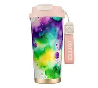 TopZeDeals Tasse à café isotherme en acier inoxydable 316 avec paille, motif « The World in Watercolor »