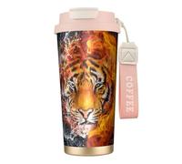 TopZeDeals Ti-ger in Fire Water Gobelet à café isotherme à double paroi en acier inoxydable 316 avec poignée et paille étanche
