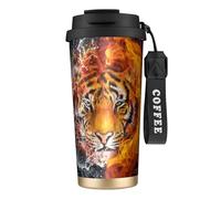 TopZeDeals Ti-ger in Fire Water Gobelet à café isotherme à double paroi en acier inoxydable 316 avec poignée et paille étanche