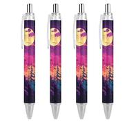 TopZeDeals Wolf Howling at The Moon Lot de 4 stylos à bille rétractables Encre bleue Pointe fine 0,5 mm Fournitures de bureau