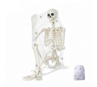Topzora Squelette d'Halloween 90 cm - Figurine décorative effrayante avec toile d'araignée de 60 g et 10 mini araignées - Décoration à suspendre pour maison, jardin, fenêtre, porte, salle de fête
