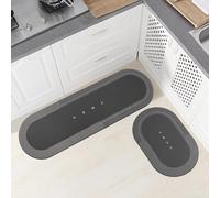 Topzywlc Lot de 2 tapis de cuisine antidérapants et anti-moisissures, à séchage rapide, pour salle de bain, chambre à coucher, cuisine, toilettes, porte, table à laver (ovale gris foncé, 45 x 70 cm +