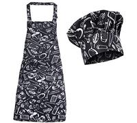 Toque de chef et tablier pour adulte, Morwealth Tablier de cuisine unisexe avec toque de cuisinier - Réglable - Motif piments Pour la cuisine, la pâtisserie, le bricolage, Café,Restaurant