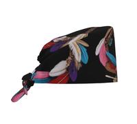 Toque De Cuisinier Bracelets en Plumes Colorées Toque De Chef Réglable Chapeaux De Travail Respirants Bandana pour Sport Travail Restaurants
