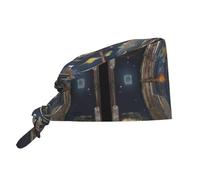 Toque de travail avec motif de boussole et tarot - Toque de chef unisexe, ajustable et respirante, noire.