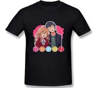 Toradora Men's Summer Cool Short Sleeve Tee Costume Breathable Cotton Light Beach T Shirt Black XXL