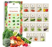 TORAF Kit de Graines de Légumes 15 Variétés - Graine Premium pour Jardin, Balcon et Potager - Tomate, Concombre, Carotte, Poivron, Concombre, Courgette, Radis - Kit de culture de plantes potagères