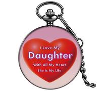 TORALF Unique Personnalisé Imprimé « J’Aime ma Fille de Tout Mon cœur, Elle est ma Vie » Anniversaire Quartz Montre de Poche