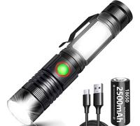 Torch Flashlight, 2000 Lumens Led Usb Rechargeable Powerful Cob Portable Zoomable Torch For Car Garage Workshop Camping Diy (Rechargeable Battery Included & Magnetic Bottom)
