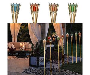 Torche de jardin bambou citronnelle | Parfum citron H 120 cm Verre cire colorée | Bougie parfumée dans un verre (1 lot de 4 torches de jardin)