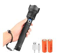 Torche Lampe de Poche LED Rechargeable Super Bright XHP70 LED Lampe Militaire Tactique Mise au Point Réglable 5 Modes Torche de poche étanche pour Camping Randonnée D'urgence
