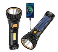 Torche Lampe De Poche LED Solaire, 1200 Mah Rechargeable, Avec Chargeur USB, Flashlight IPX4 Étanche 3 Modes Lumière Pour Camping Randonnée Urgence, 2 Packs