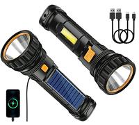 Torche solaire LED à batterie rechargeable - Lampe de poche étanche avec banque d'alimentation d'urgence de 1200 mAh, Lampe de poche solaire USB avec 3 modes d'éclairage, Lumière pour camping 2 Pack