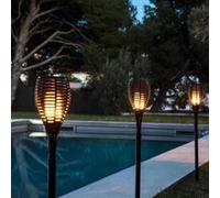 LUMIJARDIN-Torche solaire noire imitation flamme à LED blanc chaud diamètre 14 x H 70 cm