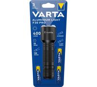 VARTA Lampe Torche LED incl. 2x Piles AAA, Aluminium Light F30 Pro, lampe de poche à trois modes d'éclairage, lumière avec corps en aluminium, poignée texturée, antichoc, Noir