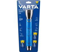 VARTA Lampe Torche LED incl. 3x piles C, Outdoor Sports F30, lumière avec deux modes d'éclairage, lampe de poche avec poignée caoutchoutée, très robuste, bleue