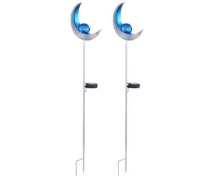 Torches solaires lune décoration jardin jardin, lampe solaire, lumière solaire extérieur, effet lumière bleue, verre craquelé, IP44, LED blanc froid, H 90 cm, balcon de jardin, lot de 2