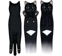 Torchon à vaisselle en microfibre à suspendre Motif chat mignon Tissu de cuisine doux au toucher pour les amoureux des animaux 60 x 15 cm (chat noir)