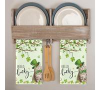 Torchon Cuisine Chat Feuilles Vertes Serviette Main Microfibre Torchon Vaisselle Cuisine Absorbant Serviette de Table en Tissu Salle de Bain Petite Serviette Main 1 pièce (40x60 cm)