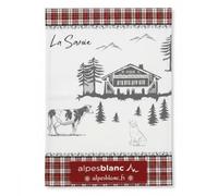 Torchon de cuisine Alpage rouge et gris 50x70 cm - 100% coton - Dessin montagne esprit Savoie - Lavable en machine