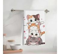 Torchon de cuisine empilé mignon en microfibre absorbante motif chat 40,6 x 58,4 cm - Torchon décoratif gaufré pour cuisine, maison, salle de bain, cadeau pour les amoureux des chats 1