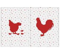 Torchon de cuisine en coton (Lot de 2) Poule et coq rouge