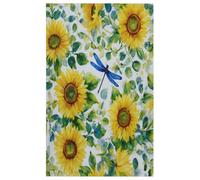 Torchon de cuisine en microfibre doux et absorbant à séchage rapide pour salle de bain, décoration d'intérieur, aquarelle, tournesol, feuilles vertes - 45 x 72 cm